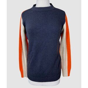 Ryabe Long Sleeve Colorblock Cozy  Crewneck Sweater Navy Orange White S NWT